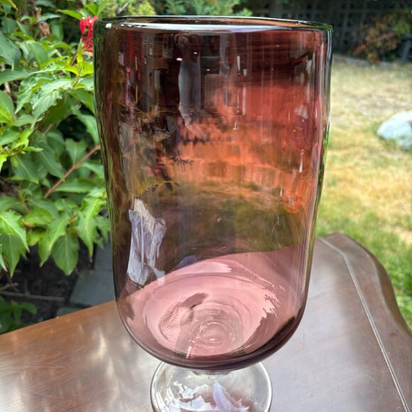 Vintage Amethyst Glass Hurricane Vase Footed Centerpiece Pedestal Candle Holder - Picture 6 of 9